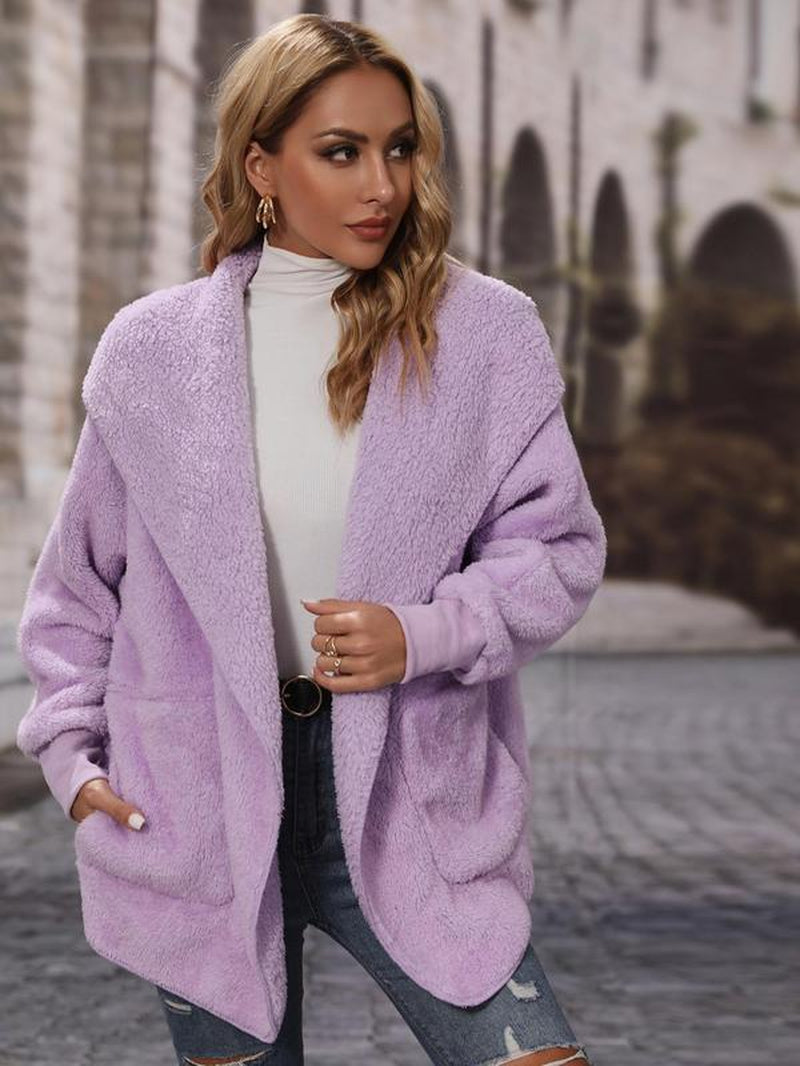 Women'S Solid Drop Shoulder Hooded Coat, Fashion Casual Pocket Coat for Daily Outdoor Wear, Women Clothing for Spring & Fall